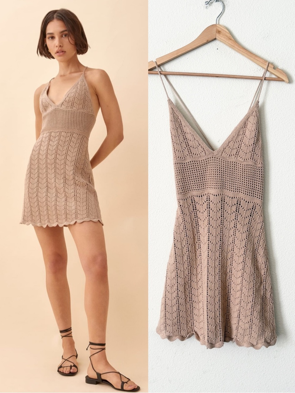 Reformation SMALL Junio Open Knit Mini Dress in beige